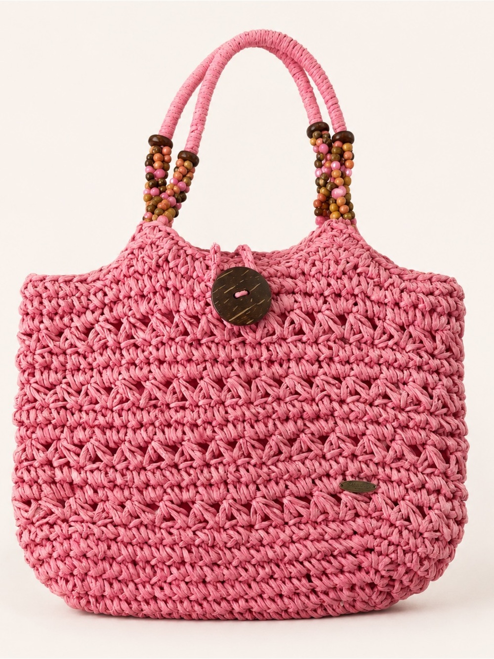 Capelli Straworld Pink Woven Straw Handbag Beaded Handles